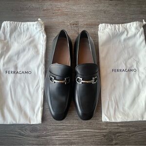 Ferragamo Men’s Black Moccasin with Gancini Ornament
